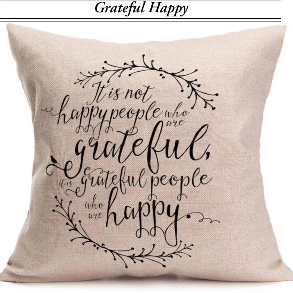 GRATEFUL HAPPY Pillow Cushion Cover NEW!